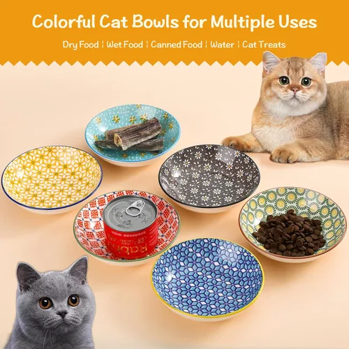 Miniatura 3 de Cuencos de cerámica para gatos – Serie floral colorido juego de 6 cuencos para gatos – Cuencos de alimentación para gatos con alfombrilla