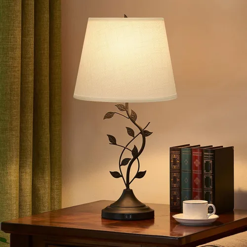 Miniatura 12 de Kakanuo Lámpara de mesa para mesita de noche, lámpara para sala de estar con puertos de carga USB-A y USB-C, lámpara de dormitorio alta tradicional