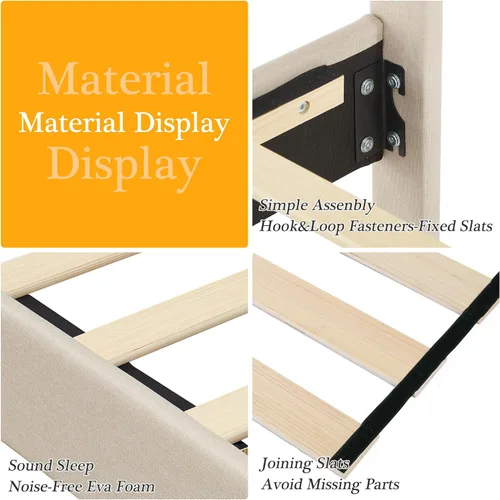 Miniatura 6 de VECELO Estructura de Cama Tamaño Full Tapizada con Cabecera Ajustable Acolchada/Base de Colchón con Soporte de Listones de Madera, Fácil Montaje