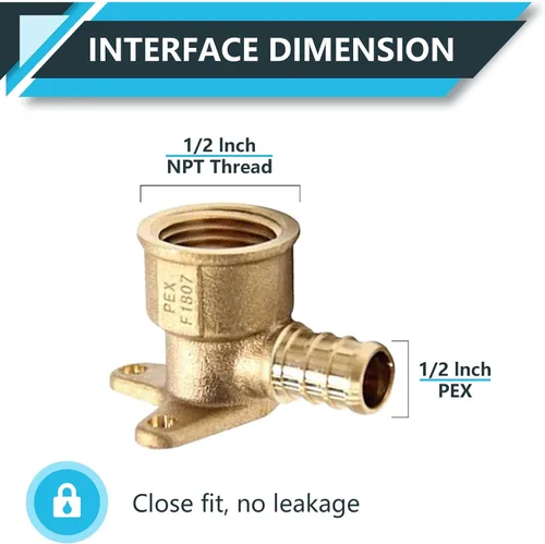 Miniatura 2 de Paquete de 5 accesorios PEX, adaptador de codo de oreja NPT roscado hembra Pex de 1/2 pulgadas x 1/2 pulgadas, accesorios de engarce de latón