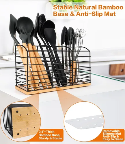Miniatura 4 de Soporte grande para utensilios de cocina, 11.8 x 6.7 x 4.7 pulgadas, diseño estético de 3 compartimentos, organizador de utensilios de cocina