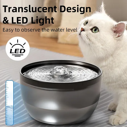 Miniatura 2 de Casfuy W8 - Fuente de agua silenciosa de acero inoxidable para perros y gatos con luz LED, color negro, 102 onzas