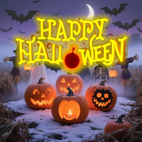 Miniatura 2 de Letrero de neón de feliz Halloween, letrero de bienvenida de LED para puerta delantera/recámara/hogar/patio, alimentado por USB, 16.5×8.6 pulgadas