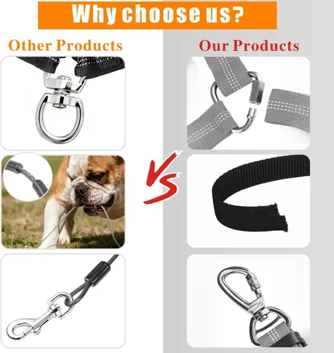 Miniatura 3 de Idepet Cinturón de seguridad para perro para automóvil, 2 piezas de cinturón de seguridad de perro de acero inoxidable a prueba de mordidas, arnés 3