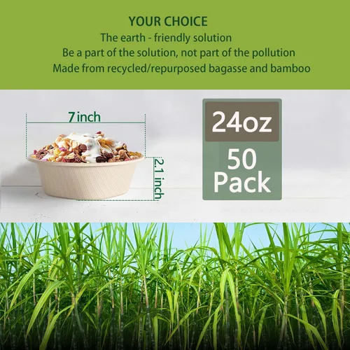 Miniatura 3 de Homestockplus [Paquete de 50] Cuencos de Papel Desechables de 24 Oz - Cuencos Desechables de Servicio Pesado - Hechos de Bagazo Natural
