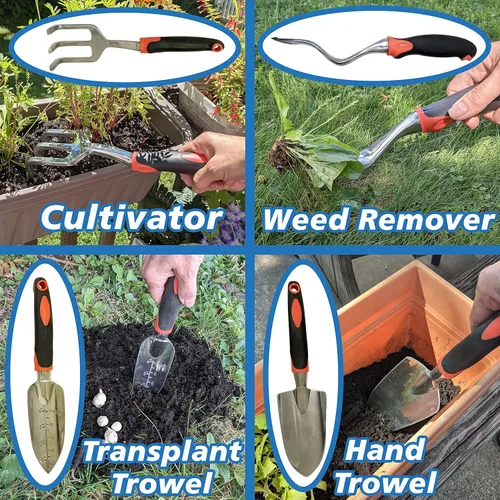 Miniatura 2 de SciencePurchase Juego de 4 herramientas de jardinería – Paleta de trasplante, rastrillo cultivador de mano, paleta de mano y removedor de malezas
