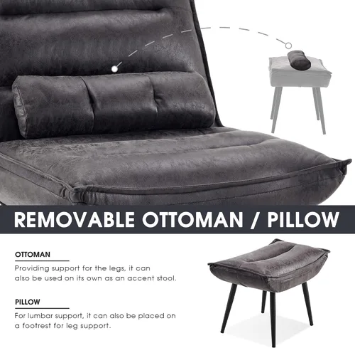 Miniatura 6 de MCombo Wingback - Silla decorativa con otomana, moderna tela bronceadora tapizada para espacios pequeños, sala de estar 4400 (gris oscuro)