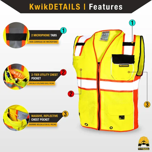 Miniatura 4 de KwikSafety - Charlotte, NC - Chaleco de seguridad clásico y supremo [bolsillo gigante] Clase 2 Trabajo PPE ANSI probado OSHA Cumple con OSHA
