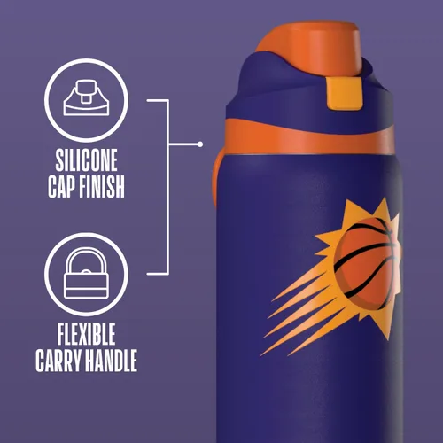 Miniatura 3 de Hydrapeak Botella de agua aislada con licencia oficial de la NBA Phoenix Suns Oasis de 32 onzas con tapa de botón y asa integrada, botella deportiva