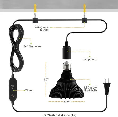Miniatura 8 de Luces colgantes de cultivo para plantas de interior, 25 W 5000 K, bombillas LED de cultivo colgantes con temporizador, luz de planta colgante