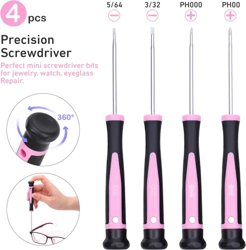 Miniatura 3 de FASTPRO Juego de destornilladores magnéticos rosados de 12 piezas con destornilladores Phillips ranurados y destornilladores de precisión, kit