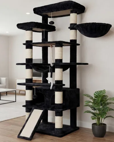 Miniatura 19 de Heybly Árbol para Gatos, Torre para Gatos Multinivel de 68 Pulgadas para Gatos de Interior, Condominio para Gatos con 2 Perchas de Felpa Ensanchadas