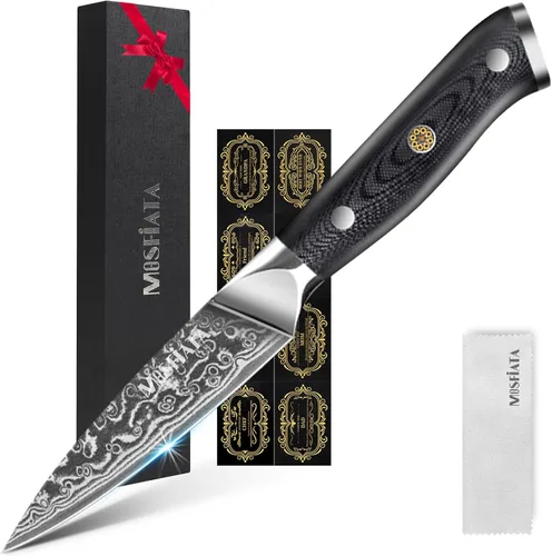 Miniatura 8 de MOSFiATA Juego de cuchillos de chef profesional de Damasco, 3 piezas, cuchillo de chef de 8 pulgadas, cuchillo Santoku de 7 pulgadas y cuchillo