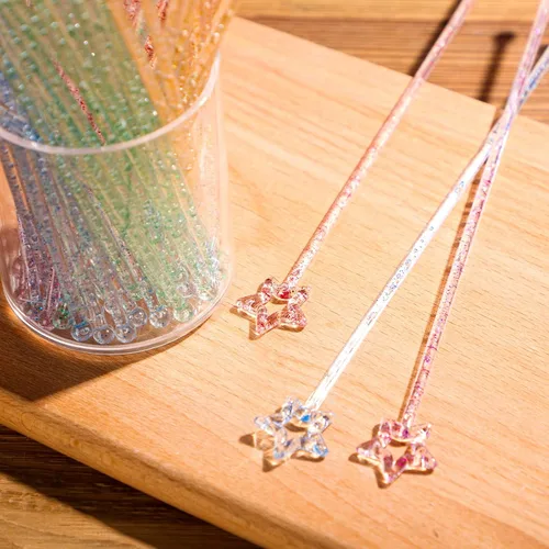 Miniatura 4 de Mudder 100 palitos Swizzle de 9.1 pulgadas, agitadores de cóctel de plástico para bar, de plástico desechable, estrella superior de cristal