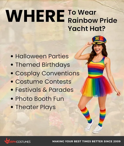 Miniatura 4 de Nicky Bigs Novelties Morph Sombrero de capitán de yate arcoíris para adultos, ajustable, para el festival del orgullo gay, sombrero de marinero