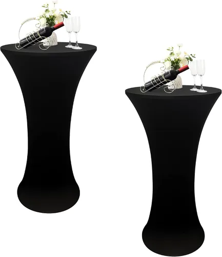Miniatura 16 de Cubierta de Mesa de Cóctel Redonda Ajustada de 24x43 Pulgadas Mantel de Mesa de Cóctel de Elastano Negro Mantel Ajustado Highboy Manteles de Mesa