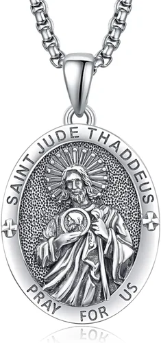Medallas patronales de plata de ley 925 Collar de amuleto de protección para hombres con cadena Rolo de 0.098 in 22 pulgadas + 2 pulgadas