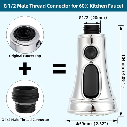 Miniatura 4 de Hygie Rinse Cabezal de llave de cocina universal de reemplazo con rociador de 3 funciones compatible con grifos Kohler/Moen/Delta, kit de adaptador