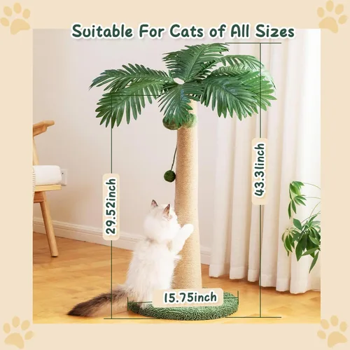 Miniatura 2 de Poste rascador para gatos de 43 pulgadas, con bola colgante para gatos de interior, rascador de gato grande, rascador de sisal, nuevo redondo