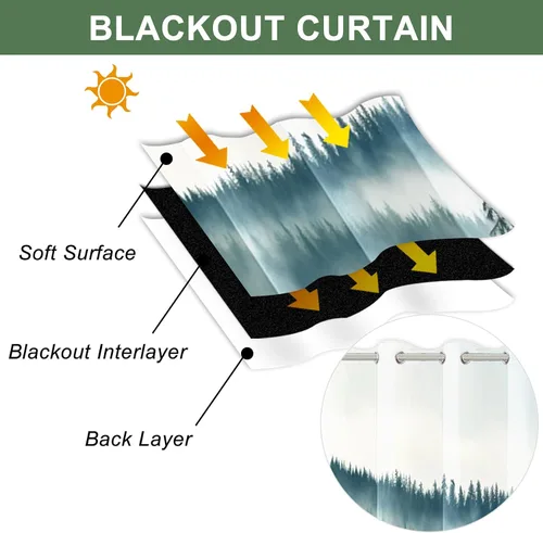Miniatura 11 de AWERT Cortinas opacas para dormitorio, árbol negro con niebla, naturaleza, amanecer, bosque, 2 paneles para sala de estar, bloqueo de calor, 21 x 45