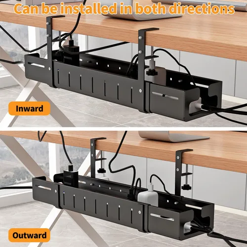 Miniatura 4 de Bandeja de organización de cables para debajo del escritorio, longitud expandible de 25.2 a 38.6 pulgadas, sin taladros, sin daños al escritorio