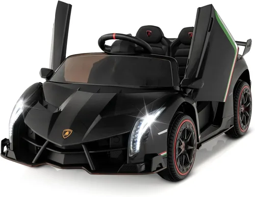 Costzon - Automóvil de paseo con licencia Lamborghini de 12 V, vehículo deportivo 4WD con batería eléctrica con control remoto, 3 velocidades, Negro