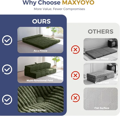 Miniatura 5 de MAXYOYO Sofá cama plegable de 4 pulgadas, sofá plegable copetudo, sofá portátil con asas, cubrecolchón de cama de invitados, tapete portátil