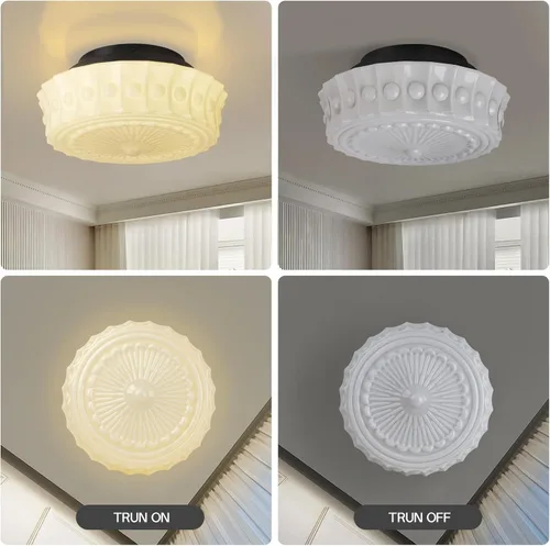 Miniatura 2 de Lámpara de techo de vidrio de leche blanca, iluminación de montaje al ras de 13.8 pulgadas para dormitorio, pasillo, cocina y comedor, diseño