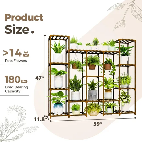 Miniatura 5 de Bamworld Soporte grande para plantas para interiores y exteriores, estante colgante para múltiples plantas, soporte grande alto para sala de estar