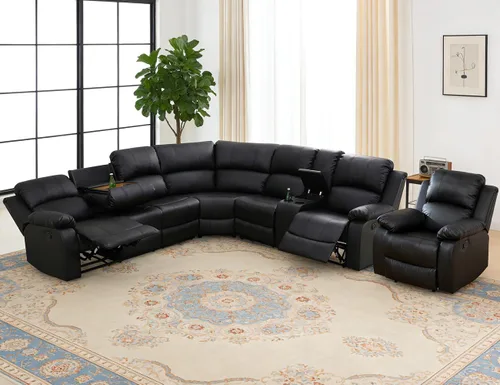 Miniatura 18 de Juego de sofá seccional reclinable manual, juegos de muebles de sala de estar, sofá seccional en forma de L y 2 sillas, cómodo sofá reclinable
