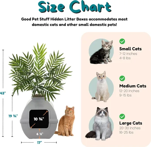 Miniatura 7 de Good Pet Stuff Caja de arena oculta para gatos con planta artificial, maceta cuadrada decorativa para patio, control de olores con filtro de carbón