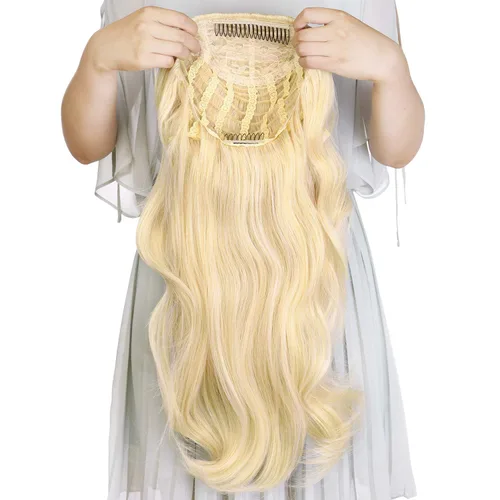 Miniatura 13 de Extensiones de cabello sintético ondulado de 24 pulgadas con clip para media cabeza atada, de alta calidad, fibras japonesas premium para mujer, 11#