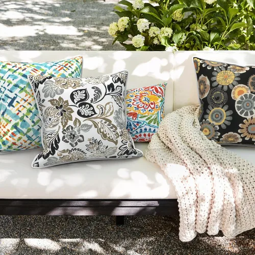 Miniatura 470 de Juego de 2 almohadas para exteriores de 16 x 16 pulgadas, repelentes al agua con interiores, para muebles de patio, hogar, jardín, geometría bohemia