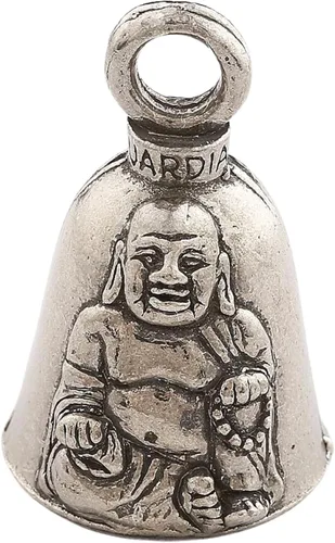 Guardian Bell Campana religiosa de buena suerte con llavero y bolsa de regalo de terciopelo negro | Campana de motocicleta | Peltre sin plomo |