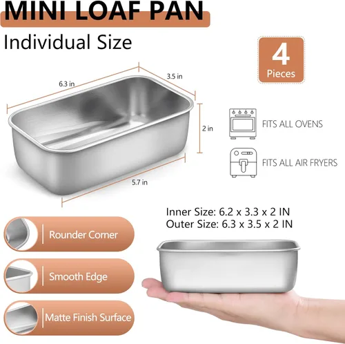 Miniatura 2 de LIANYU Paquete de 4 mini moldes para hornear pan, 6.3 x 3.5 pulgadas, molde pequeño de acero inoxidable para pan casero, molde de hojalata