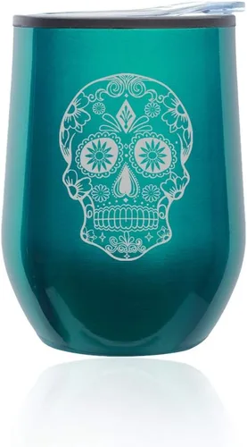 Miniatura 6 de Vaso de vino sin tallo, taza de viaje de café con tapa, calavera de caramelo de azúcar (oro rosa)