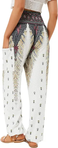 Miniatura 2 de QIANXIZHAN - Pantalones deportivos de tiro alto para mujer, diseño estilo harén bohemio con bolsillos, para yoga