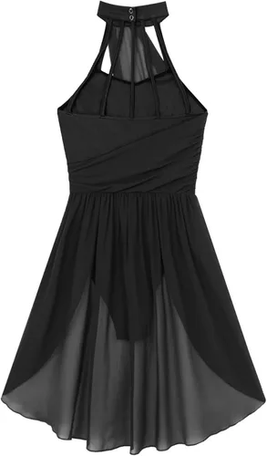 Miniatura 4 de FEESHOW Lyrical - Vestido de malla sin mangas con bloques de color para mujer, disfraz moderno y contemporáneo de baile