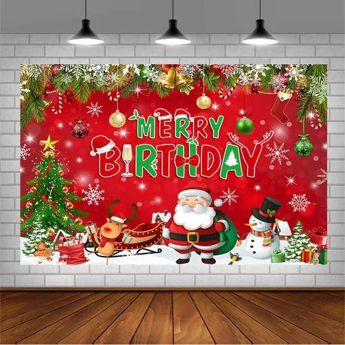 Miniatura 3 de AIBIIN Telón de fondo de Navidad rojo y verde de 7 x 5 pies para niños, decoración de fiesta de cumpleaños, Papá Noel, reno, árbol de Navidad, copo