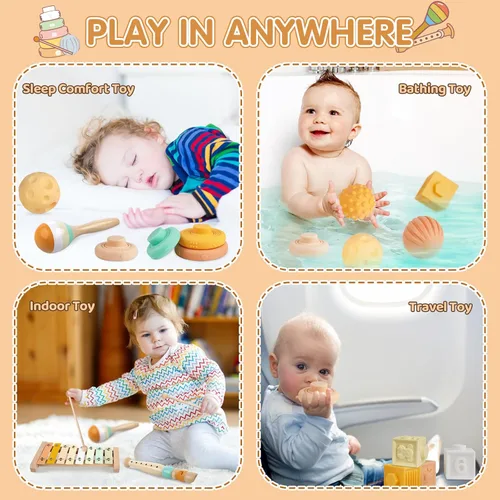 Miniatura 6 de Wuzhineisn Juguetes Montessori 6 en 1 Instrumentos musicales para niños pequeños, bloques apilables, desarrollo de aprendizaje, juguete educativo