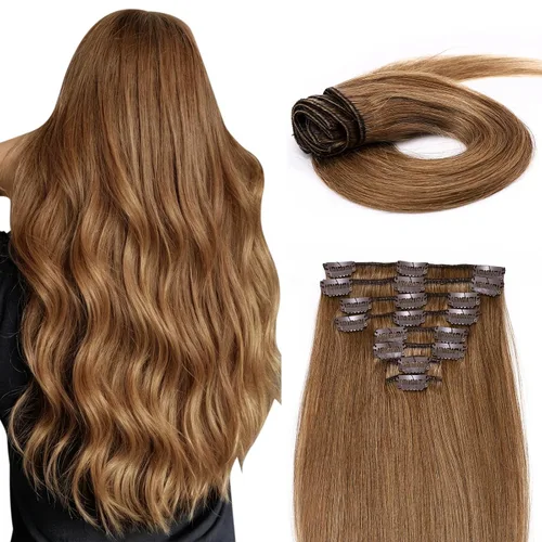 Miniatura 12 de Extensiones de cabello humano 100% remy de 10 a 24 pulgadas, con clips, calidad grado 7A, cabeza completa, 8 piezas, 18 clips; largo, suave, sedoso