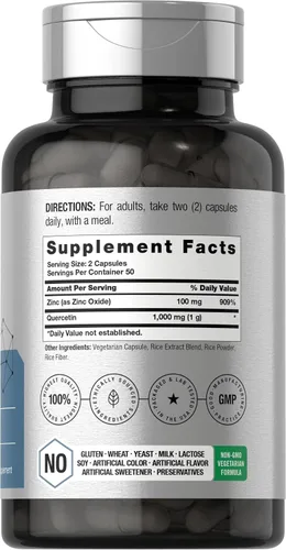 Miniatura 2 de Horbäach Quercetina 1000mg 100 Cápsulas con 100 mg de Zinc Fórmula de alta potencia Suplemento sin OMG, sin gluten
