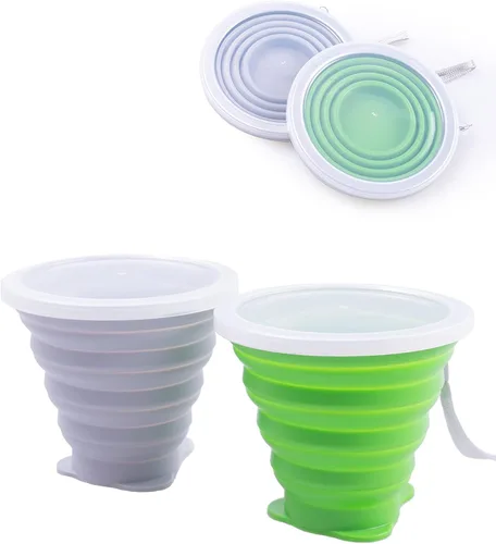 Miniatura 9 de IYYI Taza plegable para viajar, taza plegable de silicona, taza de camping con tapa, taza plegable para camping, senderismo, al aire libre, viajes
