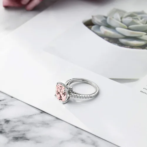 Miniatura 3 de Gem Stone King 925 Sterling Silver Peach Simulated Morganite and White Created Sapphire Engagement Ring For Women