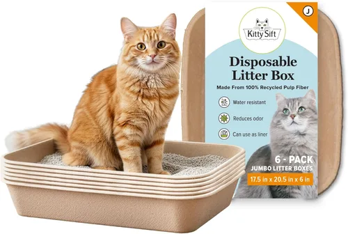 Miniatura 14 de Kitty Sift Caja de arena desechable para gatos, grande, 6 unidades, duradera y portátil para viajes y hogar, caja de arena desechable ecológica que