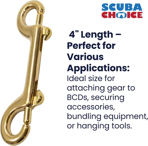 Miniatura 2 de Scuba Choice Clip de latón para buceo, perno a presión de doble extremo, 4 pulgadas, accesorio de buceo marino, gancho de engranaje duradero