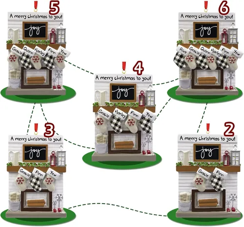 Miniatura 3 de Adornos de Navidad personalizados 2025, repisa de chimenea, familia de 2/3/4/5/6 nombres de miembros de la familia Joy para decoraciones de árbol