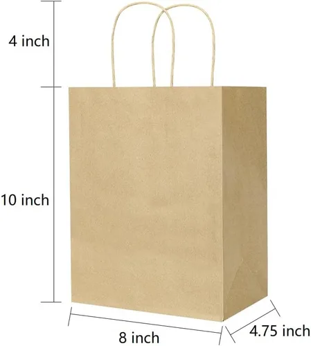 Miniatura 2 de Oikss Paquete de 50 bolsas de papel kraft marrón mediano de 8 x 4.75 x 10 pulgadas con asas a granel para cumpleaños, bodas, fiestas, comestibles