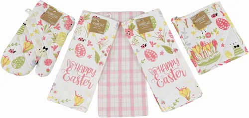 Miniatura 11 de Juego de manoplas de cocina de primavera de Pascua, soporte para ollas, 5c: colorido floral Pascua cada conejito Bienvenido Gingham Border Design