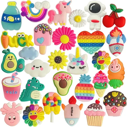monochef Dijes para zapatos para niñas y adolescentes paquete de 30 dijes de decoración de zapatos al azar, dijes de unicornio para zapatos,